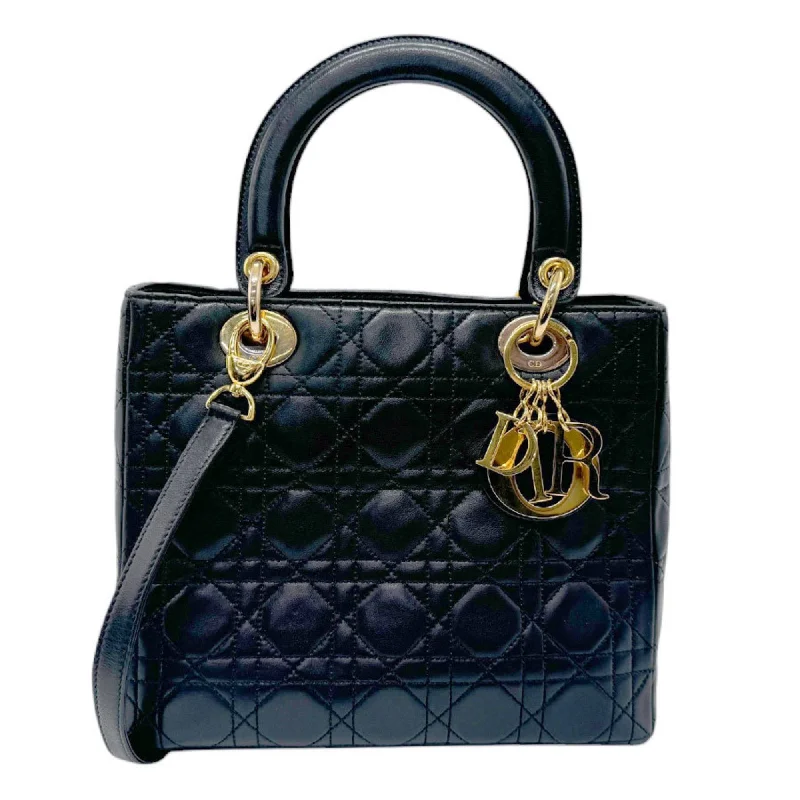 Christian Dior Shoulder Bag Handbag Lady Lambskin Black Gold Women's z2934