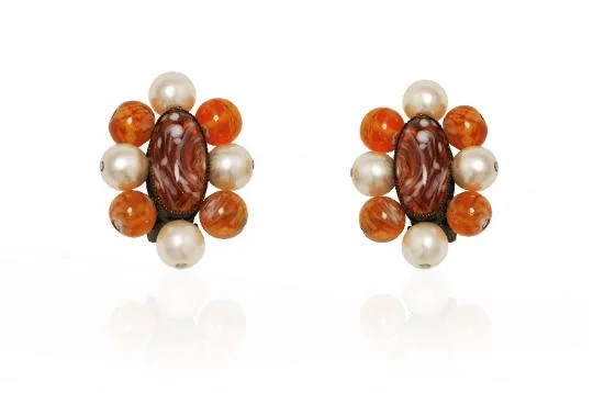 1960s Christian Dior Pearl and Amber Earrings