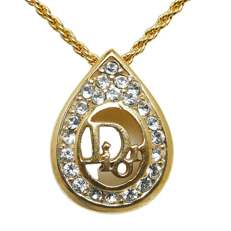 Dior Rhinestone Logo Teardrop Necklace Metal Necklace in Excellent condition