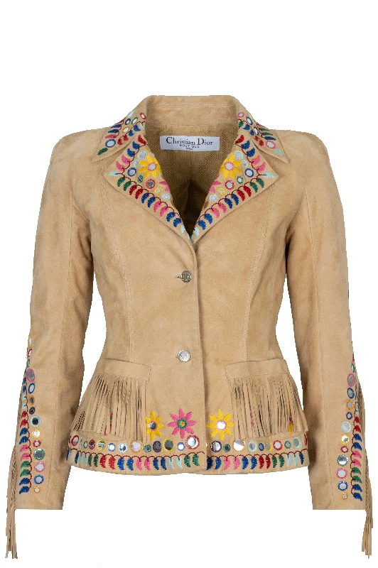 CHRISTIAN DIOR Embroidered Fringed Suede Leather Jacket