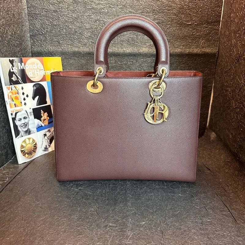 Dior Lady Dior Brown Leather Handbag Medium