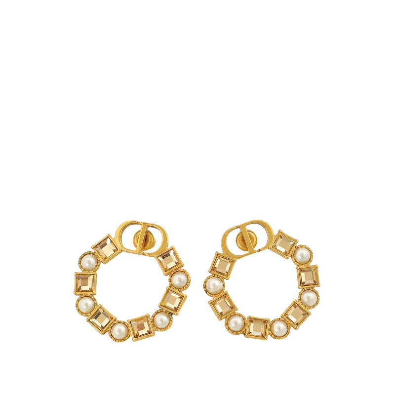 Christian Dior Gold Petit CD Crystal Pearl Earrings