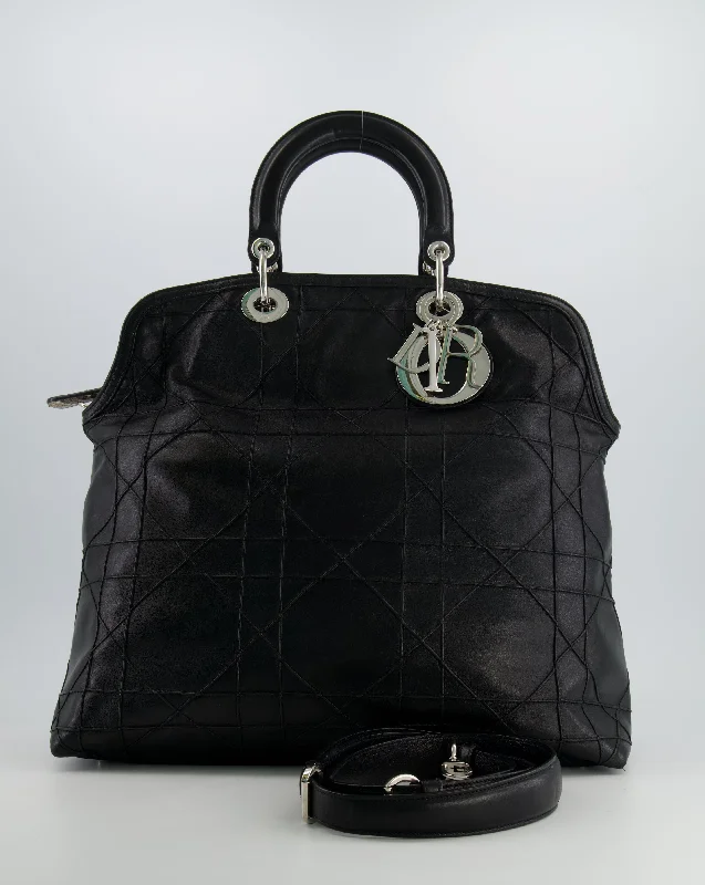 Christian Dior Black Leather Granville Tote Bag with Silver Hardware