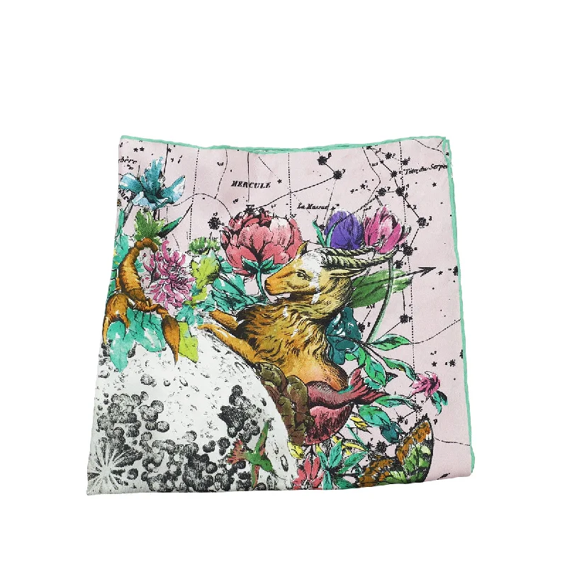 Christian Dior Pink Multicolor Zodiac Print Silk Square Scarf