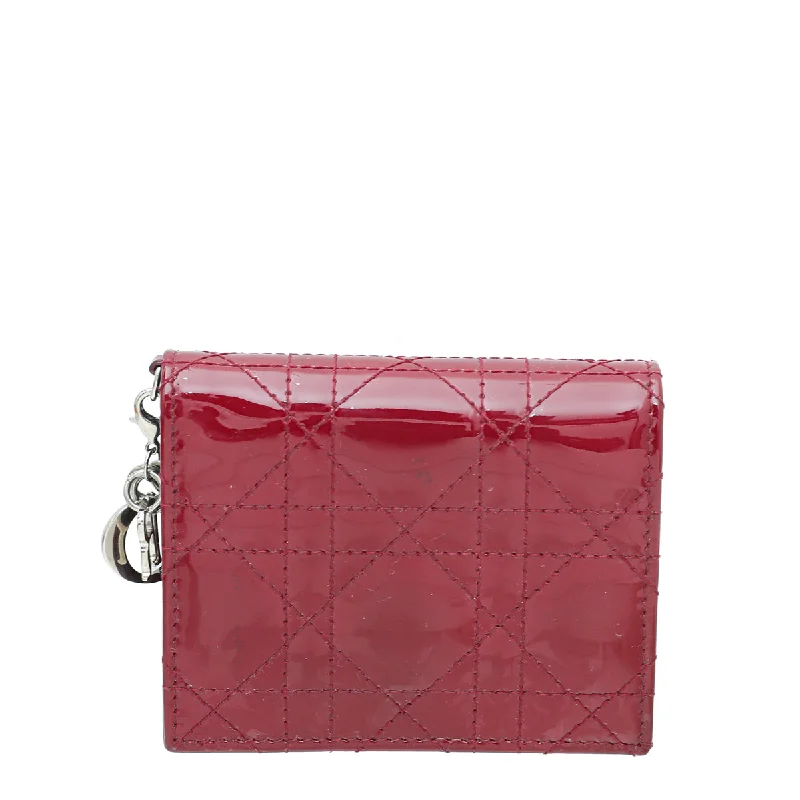 Christian Dior Cerise Lady Dior Patent Mini Wallet