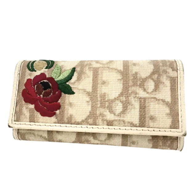 Christian Dior Vintage 2000s Floral Trotter Embroidered Key Wallet