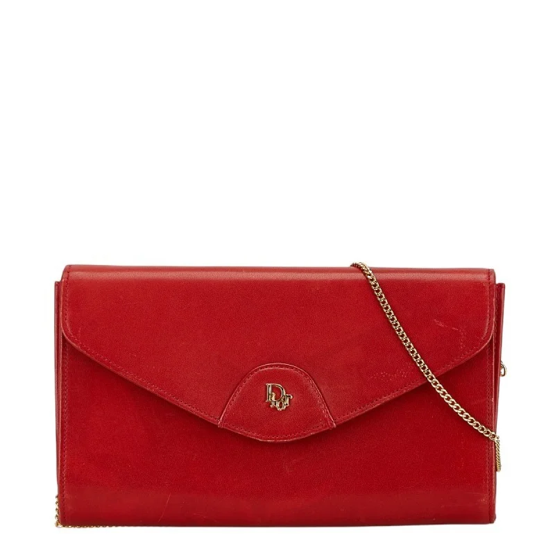 Christian Dior Dior Chain Shoulder Bag Red Leather Women's