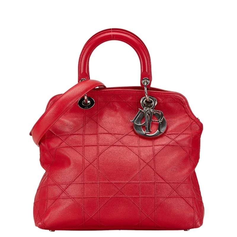 Christian Dior Dior Granville Cannage Handbag Shoulder Bag Red Leather Women's