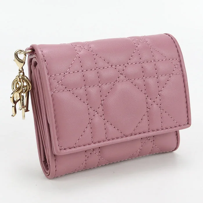 Christian Dior S0181 ONMJ Tri-fold wallet Lady Dior Lotus Wallet lambskin pink Women