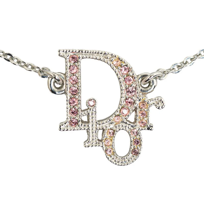 Dior logo line stone bracelet silver pink metal ladies Dior