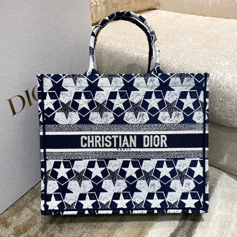 Christian Dior Large Book Tote Blue and White Étoile Embroidery, Blue/White