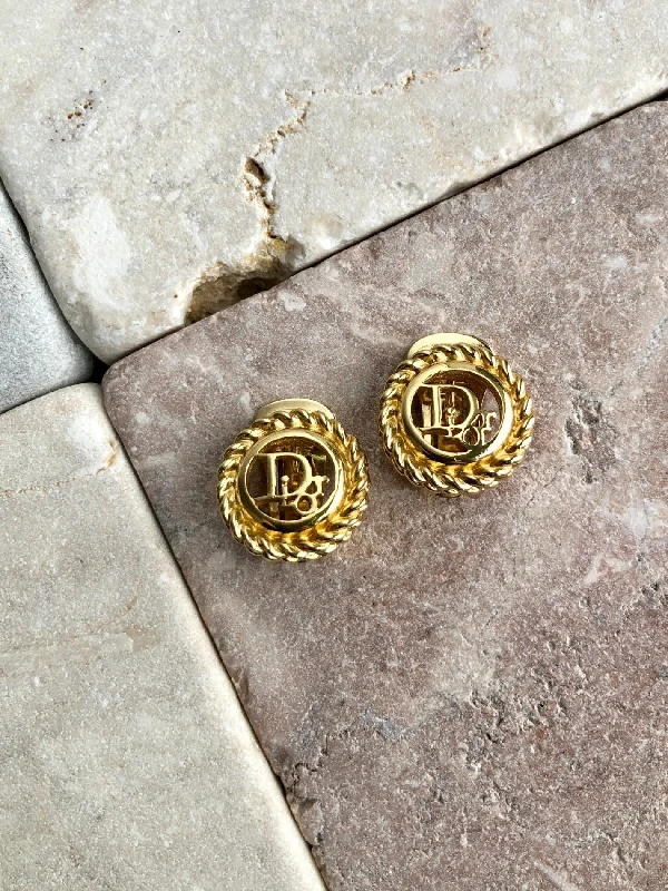 Christian Dior CD Logo Earrings Gold Vintage xxhu63