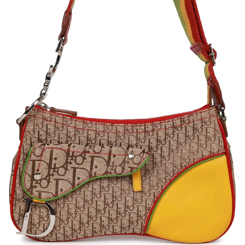 Christian Dior Saddle Bag Rasta Trotter Canvas Silver Hardware