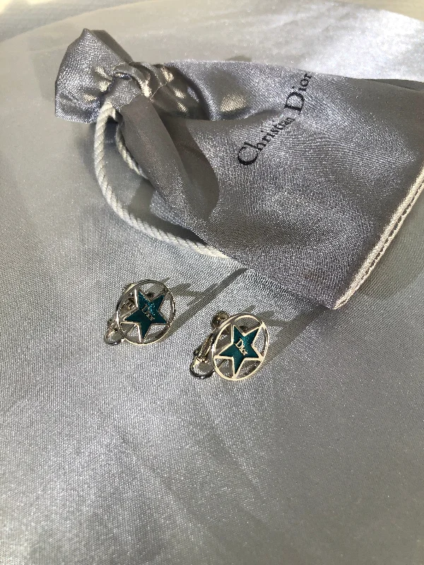 Christian Dior Logo Circle Star Earrings Silver Vintage fkd34r