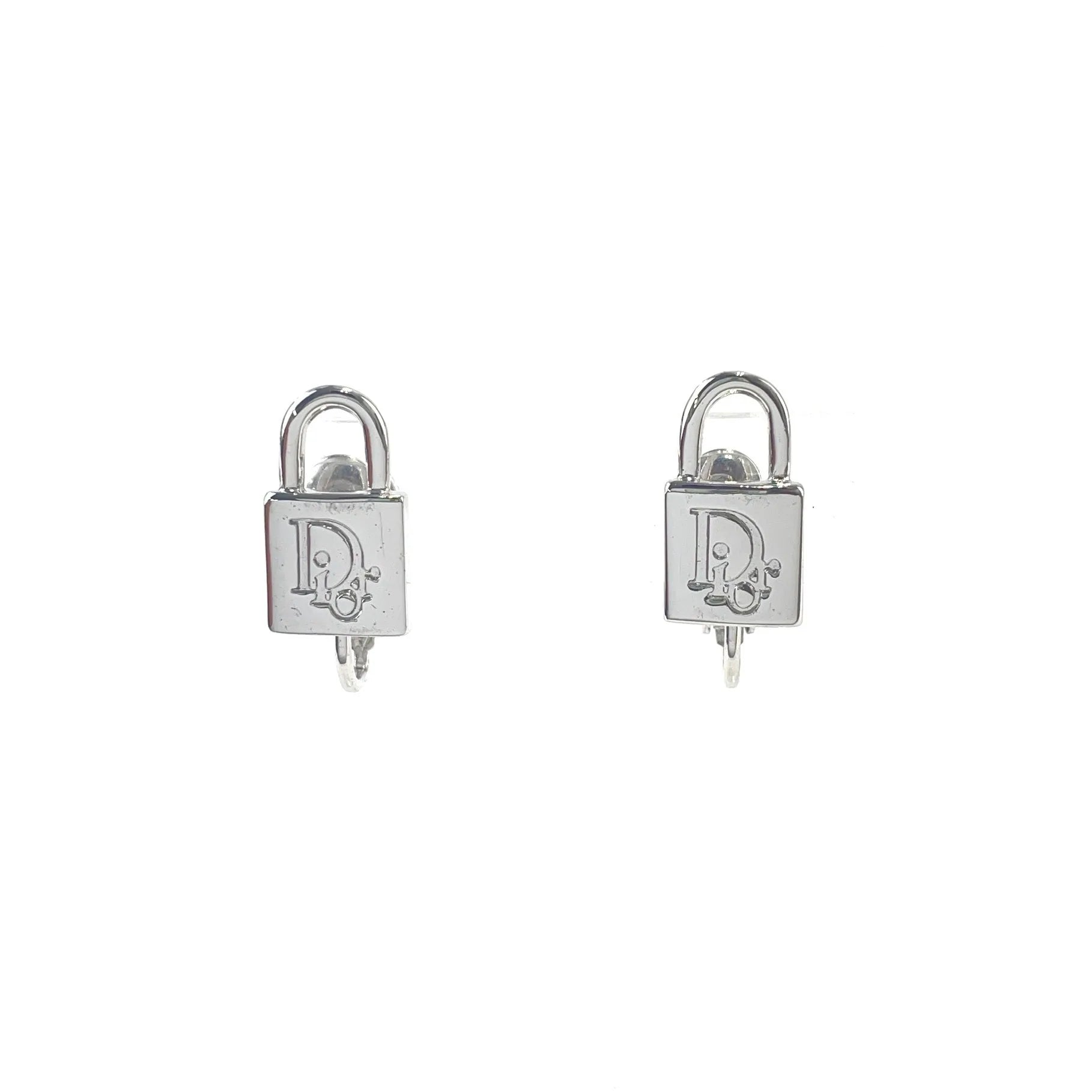 Christian Dior Padlock Earrings Silver Accessory Vintage Old awffef