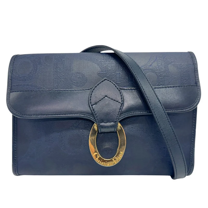 Christian Dior Shoulder Bag Leather Navy Gold Women's z3045