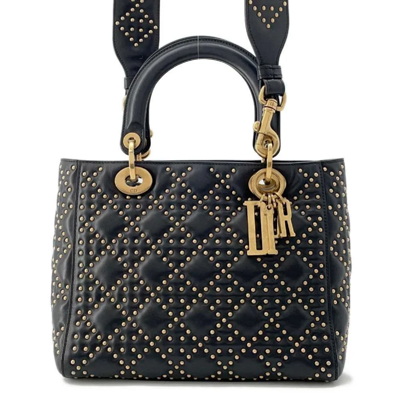 Christian Dior handbag Lady studded leather 2way shoulder bag black