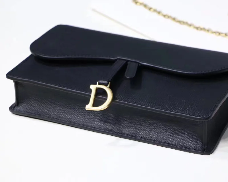 Christian Dior Black Calskin Saddle Chain Clutch