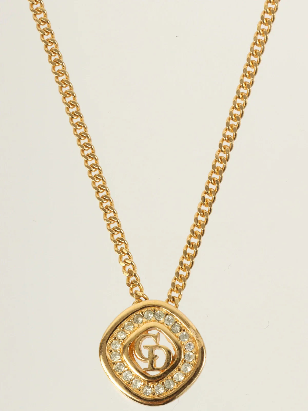 DIOR Diamond Rhinestone Logo Cutout Necklace Gold