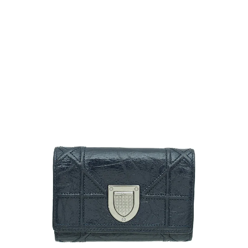 Christian Dior Indigo Blue Diorama Trifold Wallet