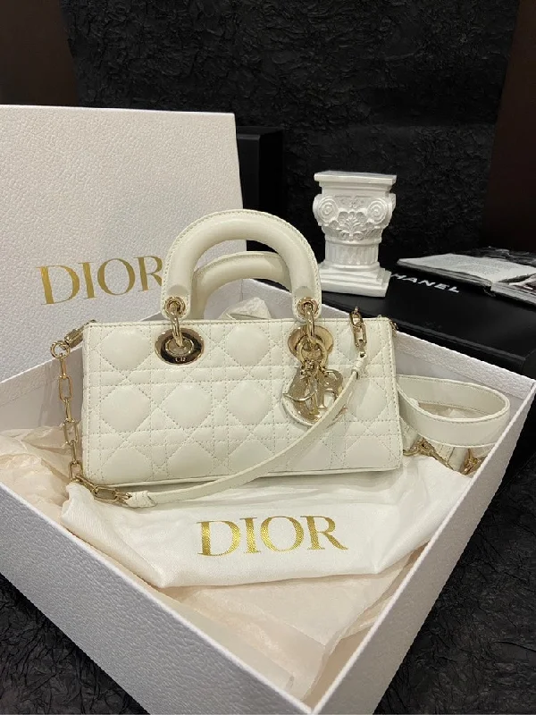 Dior Lady D-Joy Small Milk White Sheep Leather Rattan Check Handbag