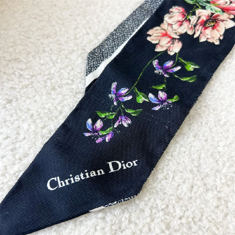 Dior D-Floral Mitzah Scarf in Black Silk