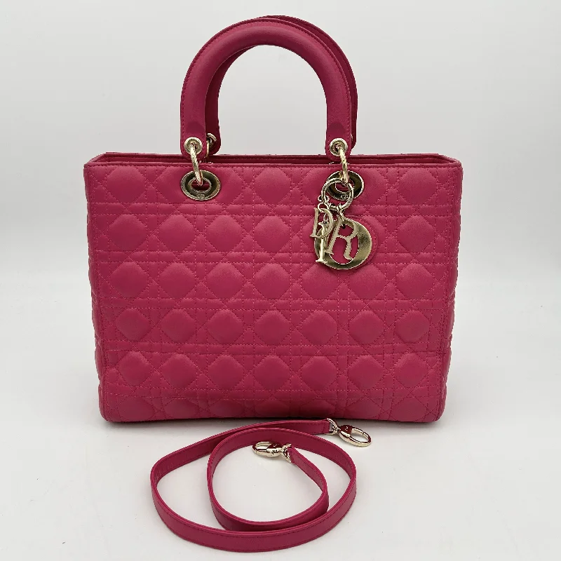 Christian Dior Lady Dior Pink Lambskin Large 2way Cannage Handbag