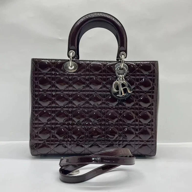 Dior Lady Dior Large Burgundy Patent Leather Handbag