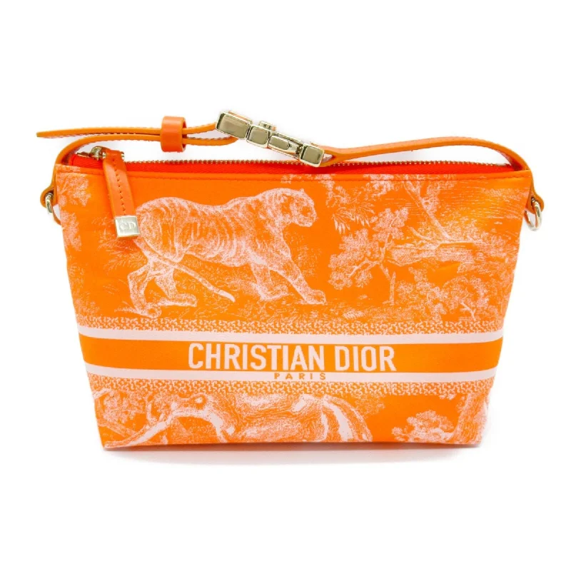 Christian Dior Dior Travel Nomad Pouch Small Bag Leather Fabric Women's Orange Neon