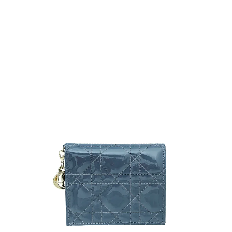 Christian Dior Cloud Blue Lady Dior Patent Mini Wallet