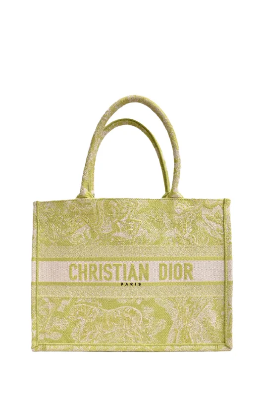 Christian Dior 2021 Lime Green Embroidered Medium Book Tote