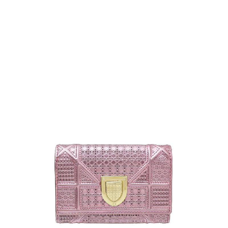 Christian Dior Metallic Pink Micro Cannage Diorama Medium Wallet