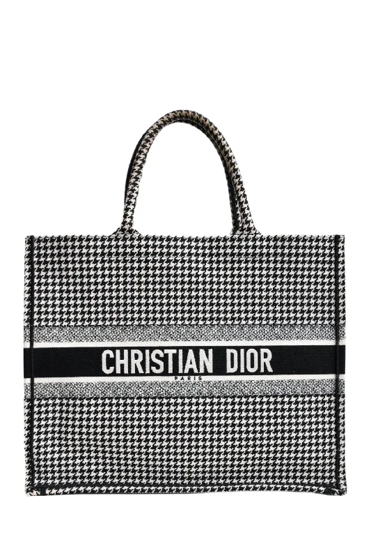 Christian Dior 2020 Black/White Houndstooth Patterned Large Book Tote