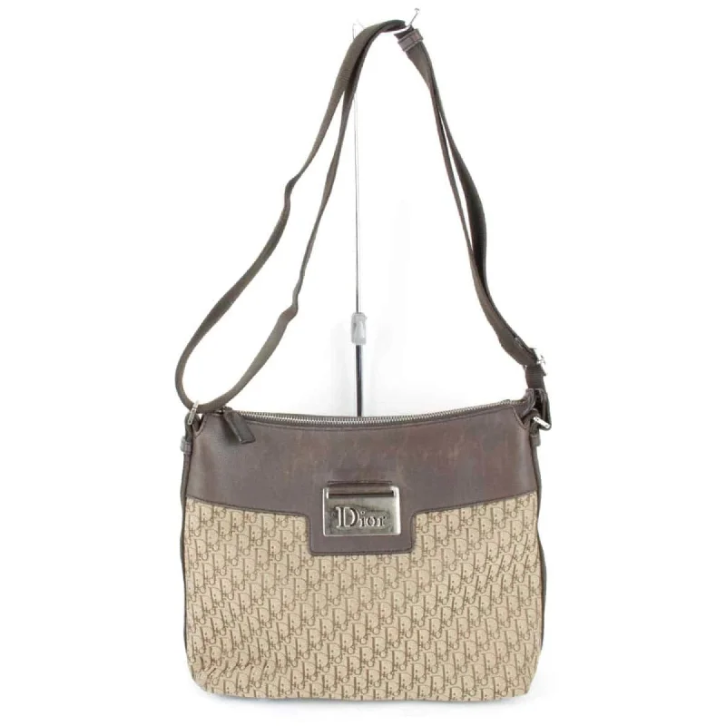 Christian Dior Trotter Shoulder Bag Canvas Leather Brown Women's