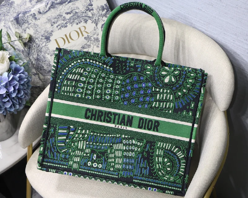 Christian Dior Large Book Tote Green Multicolor