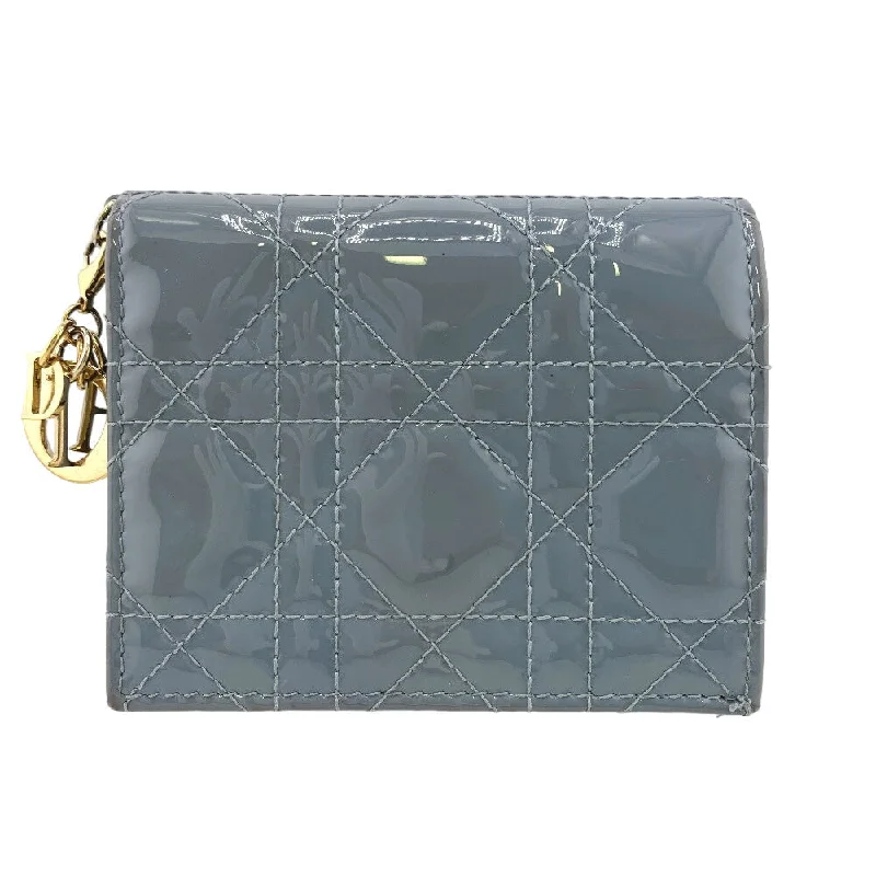 Christian Dior Bifold Wallet Patent leather gray Compact wallet Lady Dior Lotus Wallet Women Used