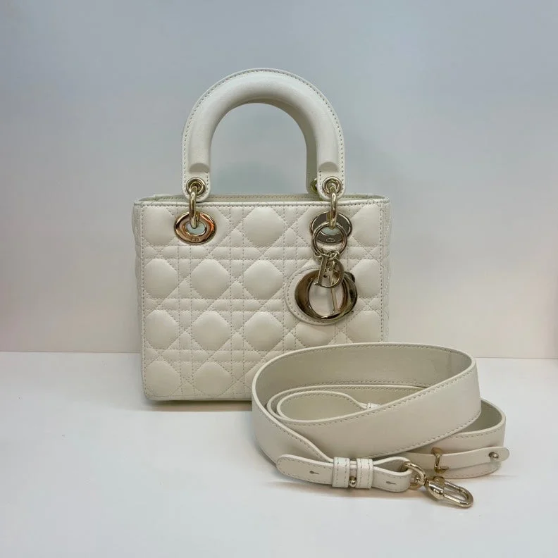 Christian Dior Lady Dior White Calfskin Crossbody Handbag Medium