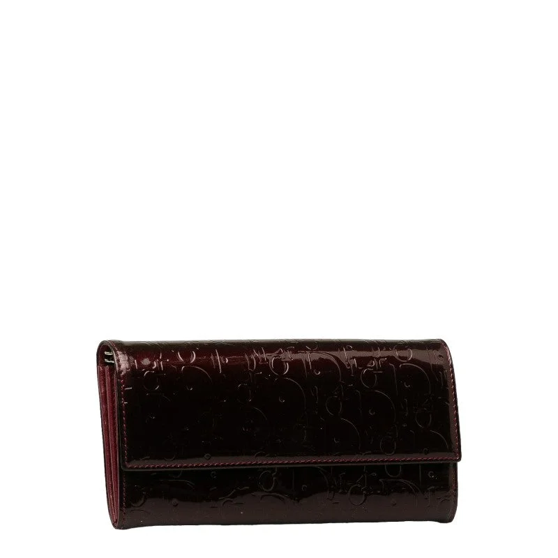 DIOR Trotter Long Wallet Bordeaux Wine Red Enamel