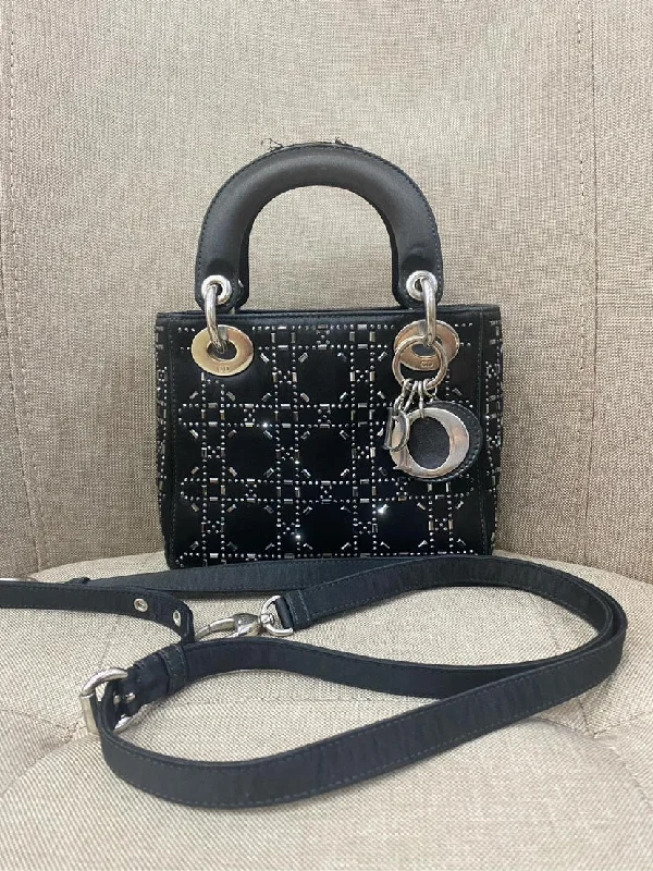 Dior Lady Black Silk Handbag 17x14.5cm