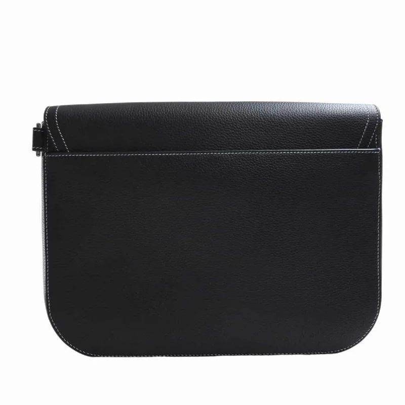 CHRISTIAN DIOR Leather Saddle A5 Pouch Clutch Bag Black Ladies