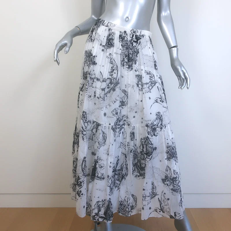 Christian Dior Toile de Jouy Zodiac Maxi Skirt White/Black Cotton Size US 10