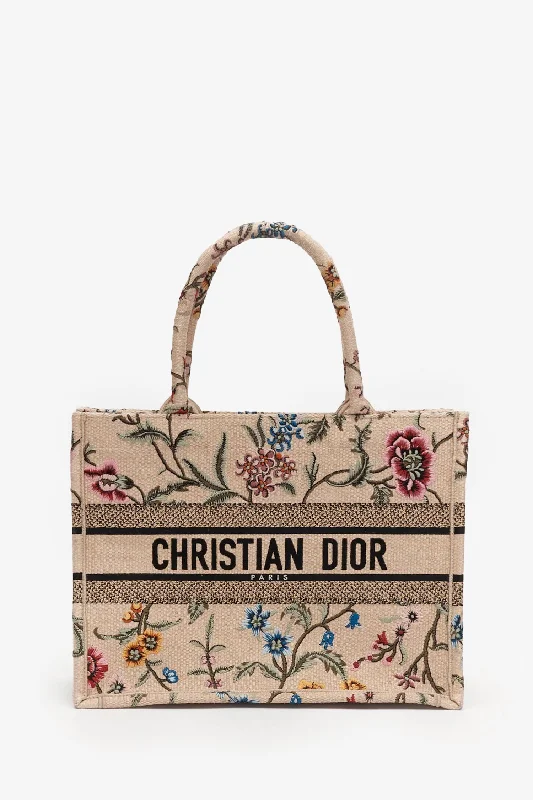 Christian Dior Beige Petite Fleurs Raffia Book Tote Bag