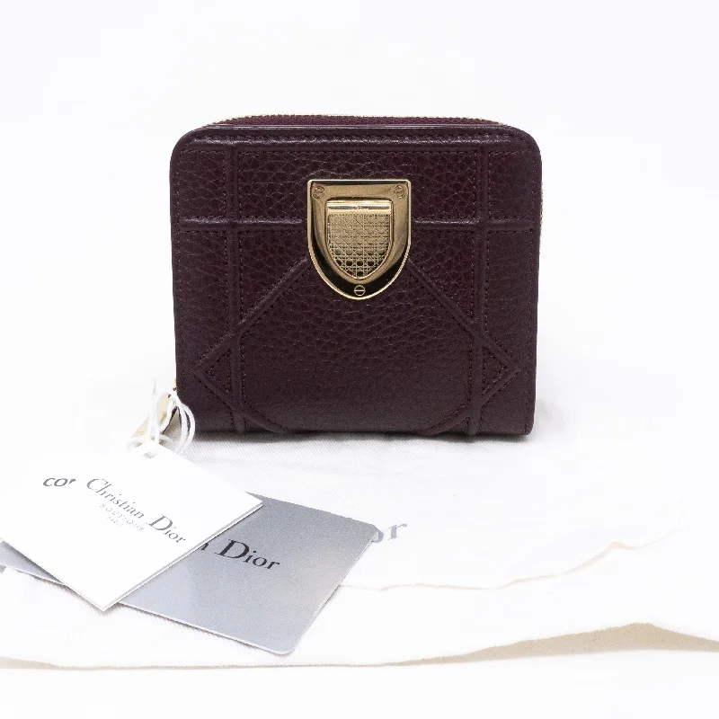 Diorama Compact Wallet Burgundy Leather