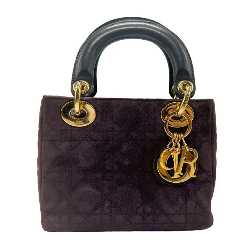 Christian Dior handbag shoulder bag Lady suede leather dark purple gold women's z2221