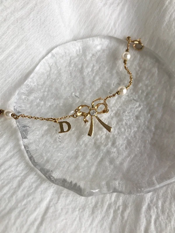 Christian Dior Ribbon Bracelet Gold Vintage y5u58d