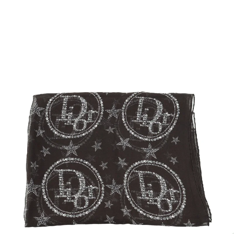 Christian Dior Chocolate Logo Star Print Silk Scarf