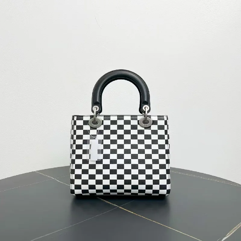 Dior Lady Black White Checkered Handbag Medium