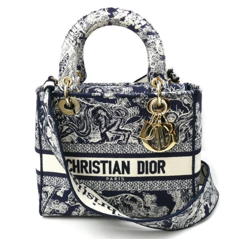 Christian Dior Lady D-Lite Medium 2-Way Shoulder Bag Navy White M0565ORGO M928 Women's