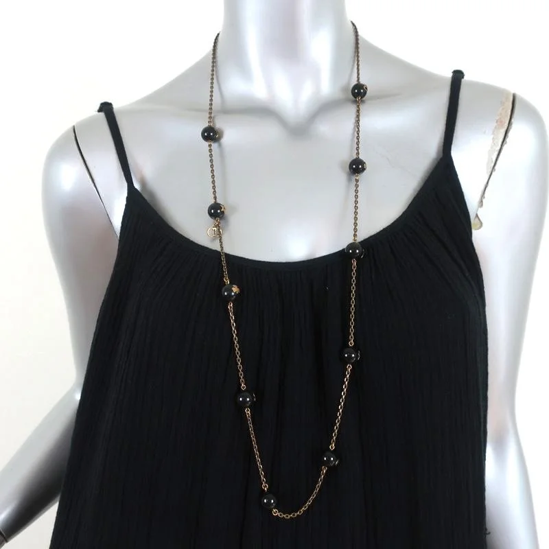 Christian Dior Logo Bead Necklace Black/Gold