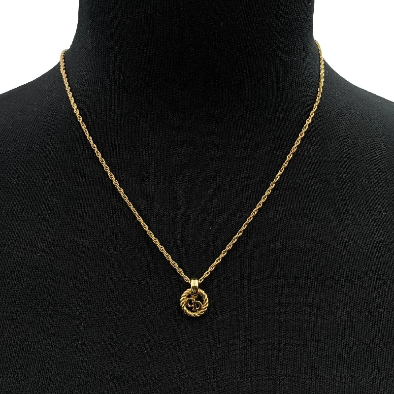 CHRISTIAN DIOR Gold Metal Small Cd Logo Pendant Chain Necklace